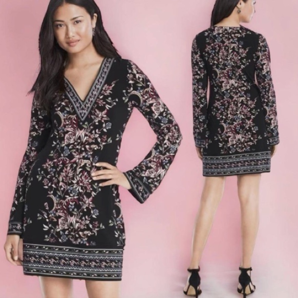 White House black market black pink blue floral mini dress